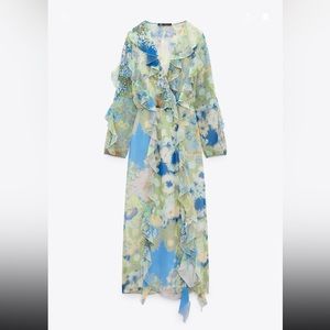 ZARA multi color floral ruffle print midi dress - worn once